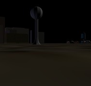 [(From left to right) Downtown, a spherical thing, and the water tower.]