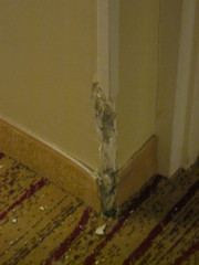 [Someone in the hotel took out the wall heading to the cargo elevator.]